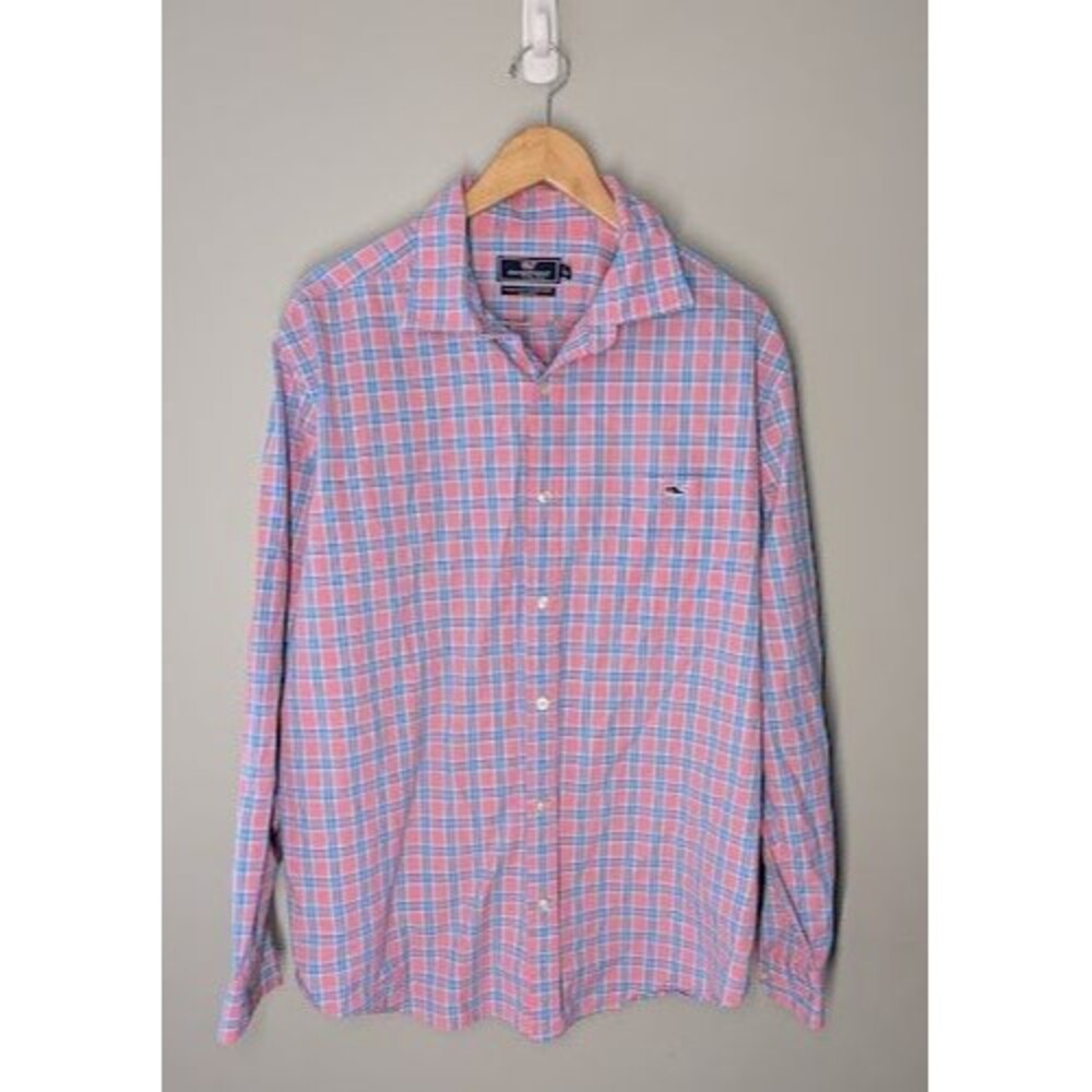 Vineyard Vines Tucker Shirt Mens XL Pink/BluePlaid Classic Fit Whale Button Down